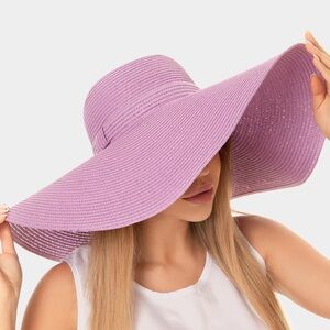 Purple Wide Brim Straw Floppy Hat